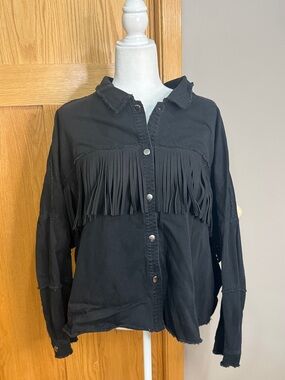 Haute Hippie Black Fringe Button-Down Shirt